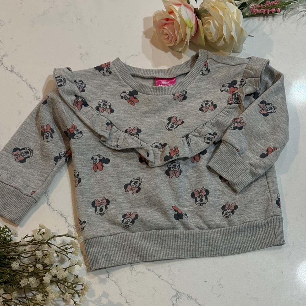 Gray Disney Sweatshirt with Minnie Mouse Print minnie mouse sweater with ruffles